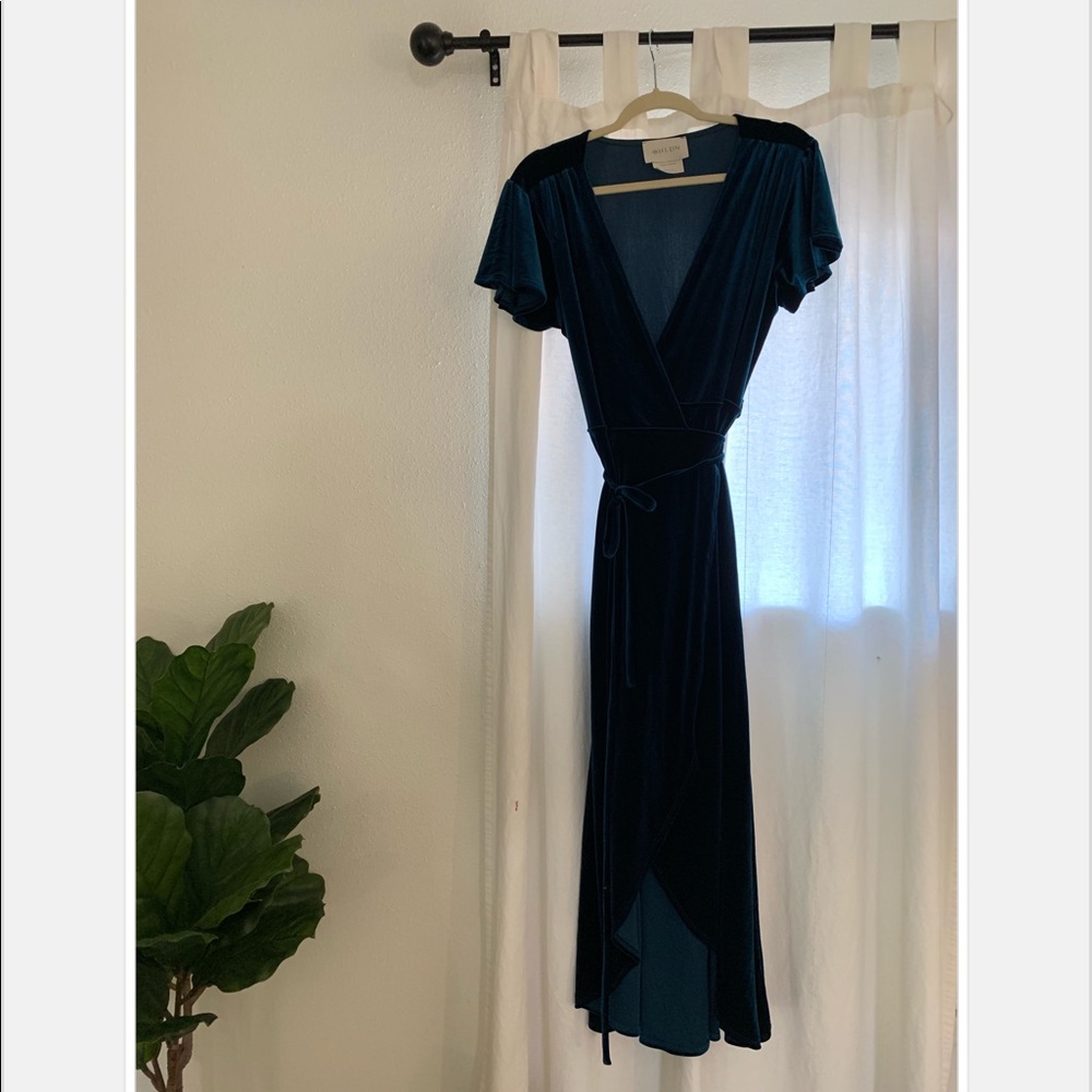 BHLDN Thrive Green Velvet Wrap Dress